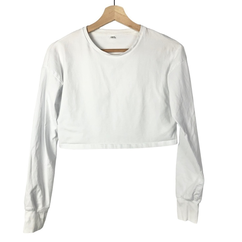 Boutique White Crewneck Cropped Long Sleeve‎ T-Shirt S